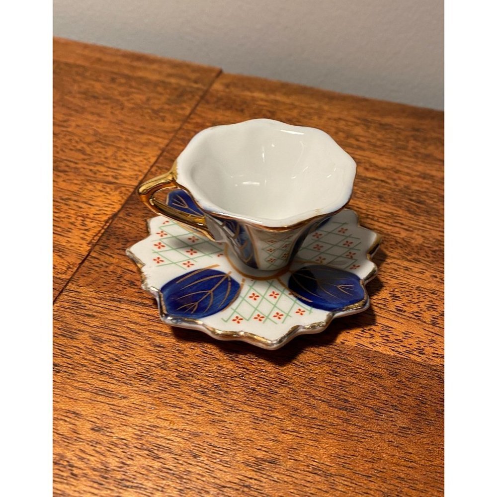 Royal Porcelain Transfer ware Miniature Tea Cup & Saucer, 2 piece Blue, White &